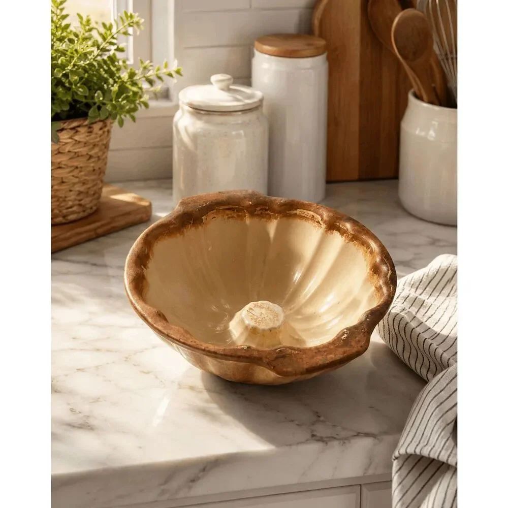Pampered Chef Family Heritage Stoneware 10 Inch Bundt Baking Fluted Cake Pan